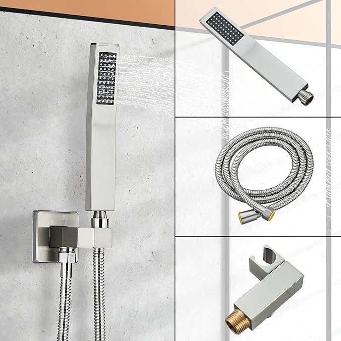 Shower Faucet Set Brushed Nickel Shower System with 12 Inches Rain Shower Head and Handheld Sprayer Wall Mounted Shower Fixture Set with Brass Shower Valve