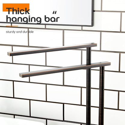 Stand Towel Holder for Bathroom Vanity Countertop 2-Tier Towel Racks Freestanding with Thicken Marble Base, Oil Rubbed Bronze Stainless Steel AN7003ORB