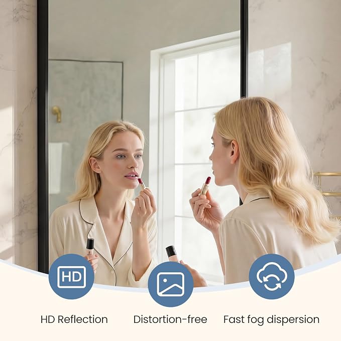 NEWBULIG Bathroom Mirror 26X38 Inch, Vanity Mirror for Wall | Rectangle Rounded Corners, Metal Frame Over Sink, Entryway Bedroom Hang, Horizontal or Vertical, Black
