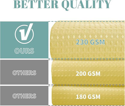 eachope No Hook Long Waffle Shower Curtain, Snap-in Liner, 71x86 in, Yellow | 230 GSM waffle weave fabric, waterproof liner set with 2 bottom magnets, mesh top window, washable, for bathroom or hotel use