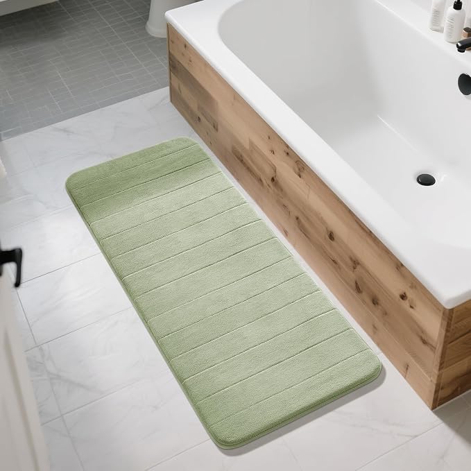 Yimobra Bathroom Runner 55"x24", Non Slip Memory Foam Bath Mat, Super Soft Water Absorbent Hallway Carpet, Machine Washable Rug for Vanity Tub Shower, Sage Green