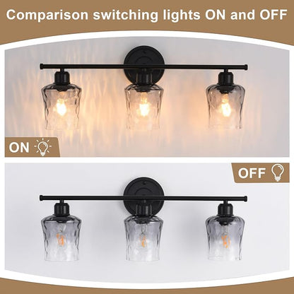 3-Light Bathroom Light Fixtures Black Vanity Light with Grey Glass Shade | Modxian Modern E26 Bathroom Wall light for Over Mirror, Kitchen, Hallway, Cabinet, Porch, Bedroom