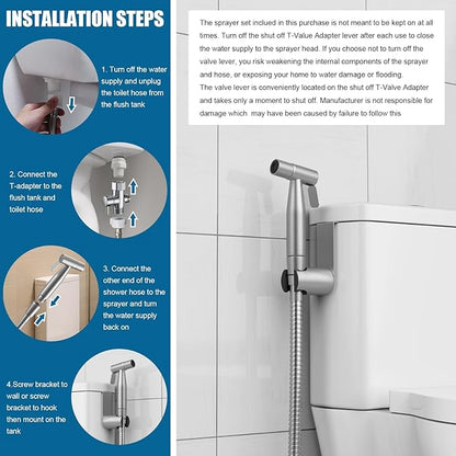 FREDI Bidet Sprayer for Toilet - Handheld Sprayer Kit, Adjustable Pressure, Stainless Steel, Easy to Install (2-Pack, Brushed Nickel)