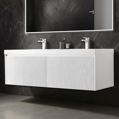Blossom 60 Inch Double Sink Bathroom Vanity, All Wood Wall Mounted Floating Bathroom Vanity Cabinet with Acrylic Sink, Bathroom Sink Cabinet with Soft-Close Drawers, Modern Vanities, Matte White