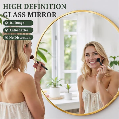 Round Wall Mirror 24 Inch Gold Vanity Mirror with Metal Frame | Modern Circle Wall Mounted Decorative Mirrors for Bathroom, Entryway, Bedroom, Living Room