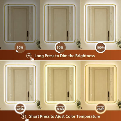 32x40 Inch Gold Framed LED Bathroom Mirror with Lights,Smart Bathroom Mirror,Motion Sensor,Tempered Glass,Anti-Fog,Stepless Dimmable & 3 Colors,Memory,Vanity Mirror for Wall