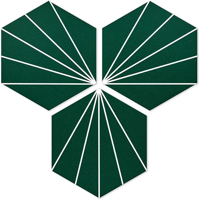 AULIGET Flower Vintage Hexagon Tile Peel and Stick Backsplash, 6"x7" Self Adhesive Wall Tiles in Green (Pack of 45)
