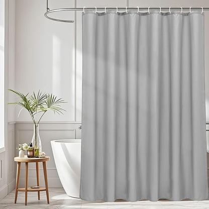 AooHome Hotel Shower Curtain Liner, Fabric Light Grey Shower Curtain with Hooks, Waterproof, 72 x 72 Inch