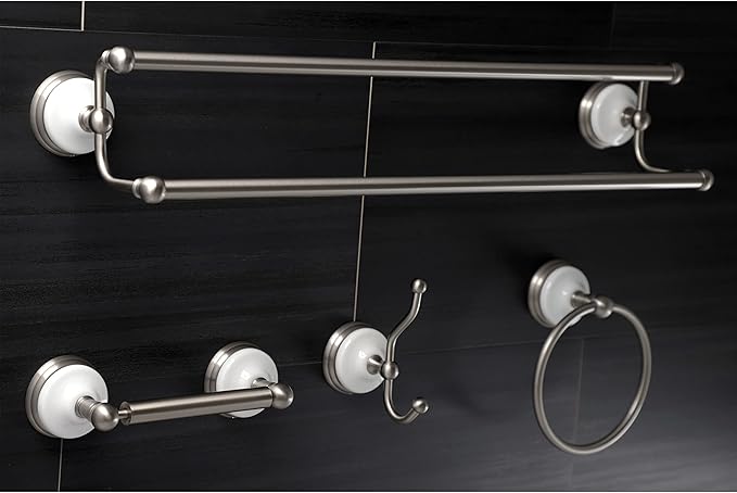 Kingston Brass BAK1113478SN Victorian 4-Pieces Dual Towel-Bar Bathroom Hardware Set, Brushed Nickel