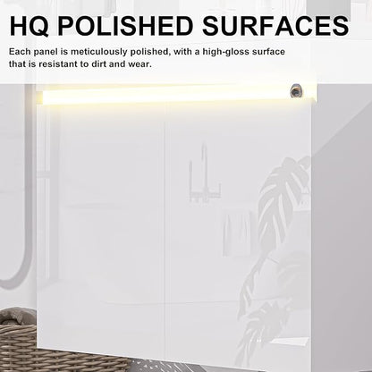 AHB 24 inch Bathroom Vanity W/Sink Combo, High Gloss Bathroom Cabinet, Smart Wall Mounted Sink Cabinet Auto Motion Sensor LED Light, Modern Floating Vanity with Faucet