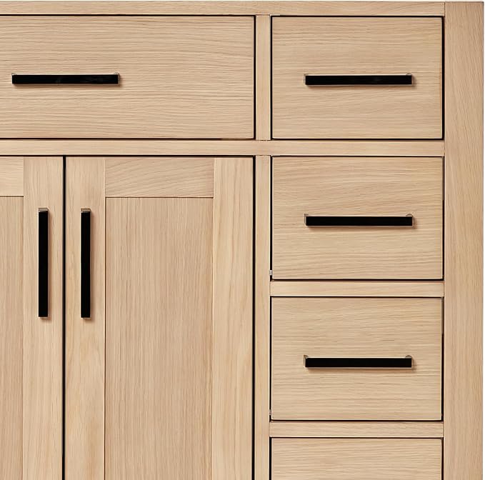 ARIEL Hepburn 42-inch Bathroom Vanity Base Cabinet,Solid Wood, 2 Soft Closing Doors, 9 Dovetail Drawers, White Oak