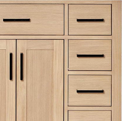 ARIEL Hepburn 42-inch Bathroom Vanity Base Cabinet,Solid Wood, 2 Soft Closing Doors, 9 Dovetail Drawers, White Oak