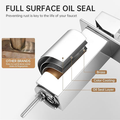FRANSITON Black Waterfall Bathroom Faucet Lavatory Single Handle 1 or 3 Hole Bathroom Sink Faucet Washbasin Faucet with Deck and Pop-up Drain (Chrome, Short)