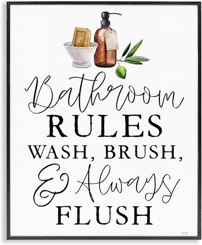 'Wash Brush & Always Flush'| Framed Giclee Art | Stupell Industries | Black, 11 x 14 Inches, Easy to Hang and Sturdy, Made in USA, by Lux + Me Designs