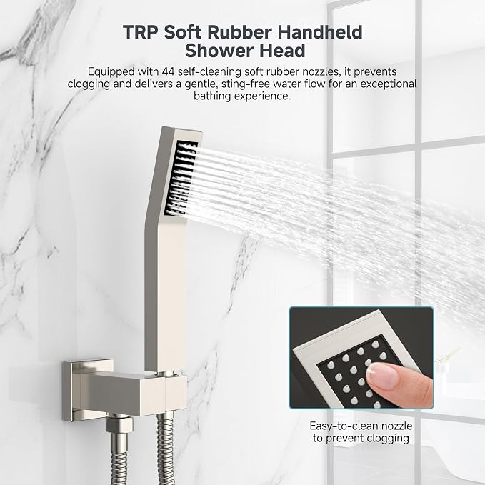 SR SUN RISE Shower Faucet Set & System - 12 Inch Rainfall Shower Head & Handle Set Wall Mounted Brushed Nickel Solid Brass Valve Trim Kit Included