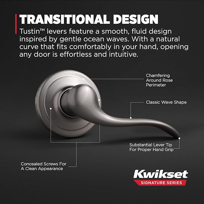 Kwikset Tustin Dummy Door Handle, Single Sided Lever for Closets, French Double Doors, and Pantry, Satin Nickel Non-Turning Right Handed Interior Push/Pull Lever, with Microban Protection