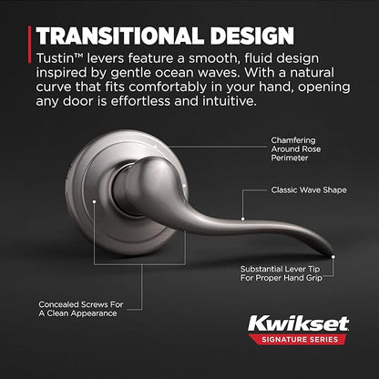Kwikset Tustin Dummy Door Handle, Single Sided Lever for Closets, French Double Doors, and Pantry, Satin Nickel Non-Turning Right Handed Interior Push/Pull Lever, with Microban Protection