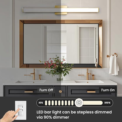 Modern LED Bathroom Vanity Light 36 inch 24W Dimmable 3CCT Bathroom Light Fixture Over Mirror Rectangle Bath Vanity Light Bar with Double Layer Acrylic Shade (Golden)