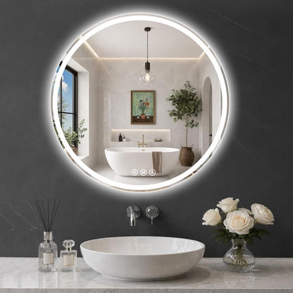 Round LED Bathroom Mirror, 32 Inch, HD Shatterproof Tempered Glass | Lighted Bathroom Mirror with Dimmable Lights Bathroom Mirror with Lights for Wall, 3 Color Temperatures