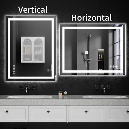 LED Bathroom Mirrors 28"x32" Bathroom Mirror with Lights for Wall, Backlit + Front Lit, 3 Colors, Anti-Fog, Dimmable Brightness for Vanity,Bathroom, Entryway, Living Room