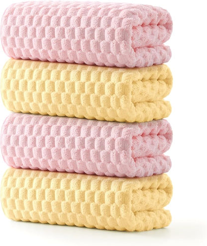 REDKISS Microfiber Bath Towels Set of 4-27x55 Inch Large Waffle Bath Towels for Body, Highly Absorbent, Super Soft, Lint Free Fluffy Shower Towel for Bathroom,Gym, Lightweight Towel Set Pink,Yellow