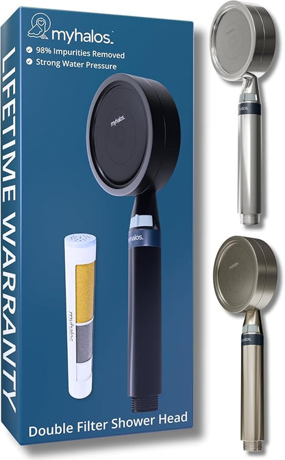 MyHalos Handheld Filtered Shower Head, High Pressure, Removes Chlorine | Filtered Cartridge, Reduces Chlorine & Heavy Metals, Easy Install, No Tools, Detachable, Universal Fit for Hard Water