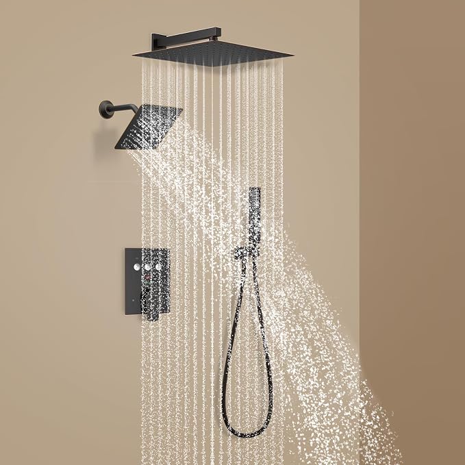 Oil Rubbed Bronze Shower System Digital Display Shower Faucet Set with Wall Mounted Full Body Shower Head(12 inch + 8 inch), Handheld Shower