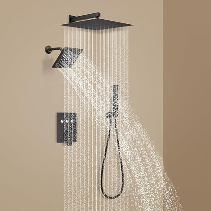 Oil Rubbed Bronze Shower System Digital Display Shower Faucet Set with Wall Mounted Full Body Shower Head(12 inch + 8 inch), Handheld Shower