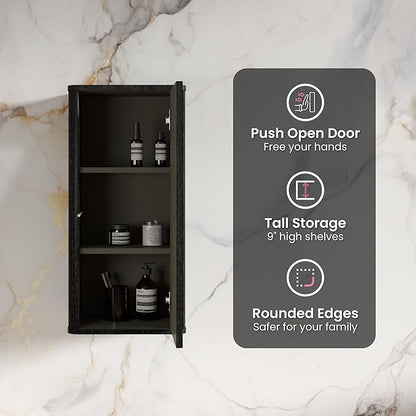 Floating Bathroom Side Cabinet, Wall Mounted Modern Storage Cabinet for Small Space, Apartment, Hotel, Brushed Black Oak, Fully Assembled - Camellia Collection