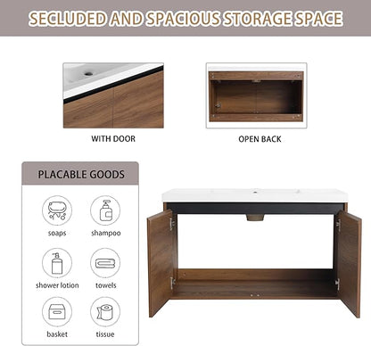 36" Floating Bathroom Vanity,36 Inch Bathroom Vanity with Sink,Single Sink Wall Mounted Vanity Combo,Dark Brown Wall Mounted Cabinet Set