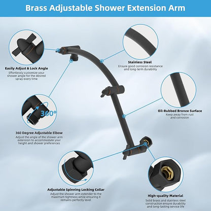 Hibbent 8'' Rain Shower Head with 16'' Extension Arm, Oil Rubbed Bronze | cUPC Certified High Pressure Rainfall Showerhead with Solid Brass Adjustable Shower Head Extension Arm, Fixed Showerheads
