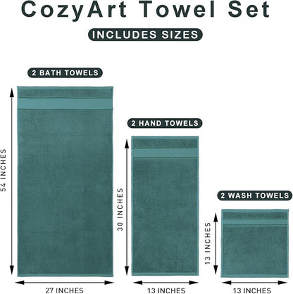 COZYART Bath Towel Set 6 PCS, Luxury 100% Turkish Cotton 650GSM Ultra Soft | Absorbent Quick Dry, OEKO‑Tex 100 Cert. Zero Twist Ring Spun Cotton, Plush Fluffy, Breathable Hotel Quality Bathroom Towels