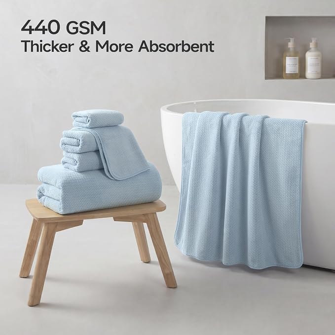 REDKISS Ultra Soft 6 Piece Towel Set, Premium Towels for Bathroom, Highly Absorbent, Quick Dry, Lightweight Bath Towels Set Collection, Includes 2 Bath Towels, 2 Hand Towels, 2 Washcloths, Light Blue