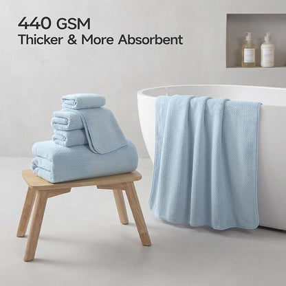 REDKISS Ultra Soft 6 Piece Towel Set, Premium Towels for Bathroom, Highly Absorbent, Quick Dry, Lightweight Bath Towels Set Collection, Includes 2 Bath Towels, 2 Hand Towels, 2 Washcloths, Light Blue
