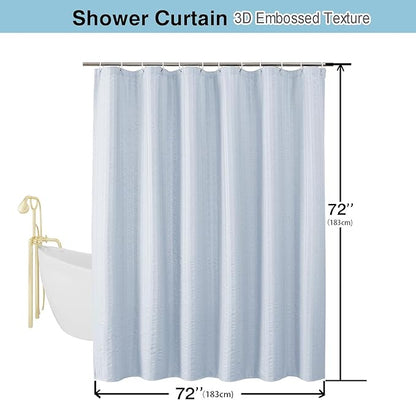 Aiyufeng Light Blue Shower Curtain for Bathroom, Embossed Textured Fabric Shower Curtain for Bathroom - Soft Cloth & Hotel Spa, Machine Washable, 72X72, Glacier Blue