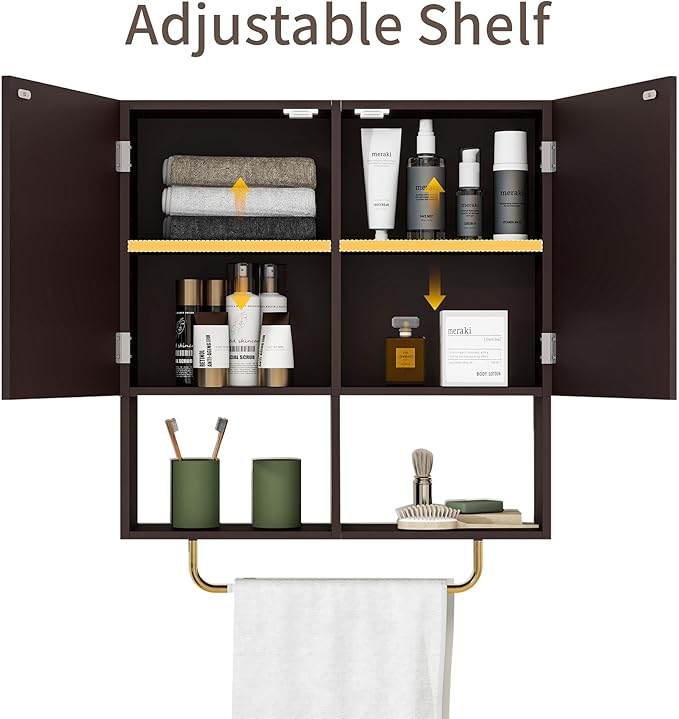 Wall Mounted Bathroom Storage Cabinet Medicine Cabinet with Adjustable Shelves & Towel Bar for Bathroom, Laundry Room, Bedroom, Enterway