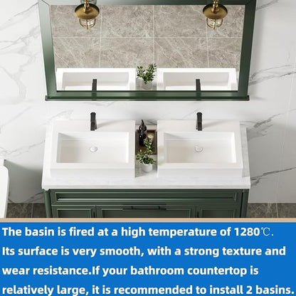 KINGWONG 24" x 18.3" Rectangular Ceramic Vessel Sink, White Bathroom Sink Above Counter, No Overflow Single Hole Basin for Vanity Top, High Temp Fired Porcelain, Stain Resistant Glossy Easy to Clean