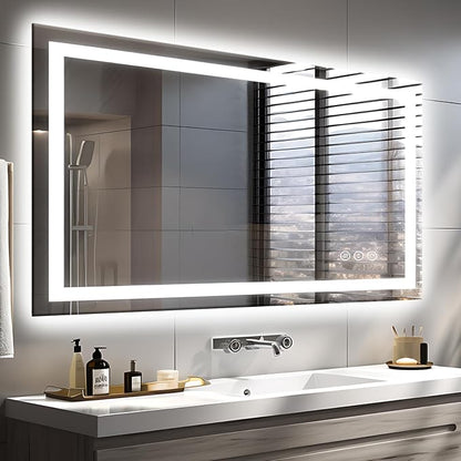 EchosLife 48"x32" LED Bathroom Mirrors for Wall | Backlit + Front Lit, Anti-Fog, Stepless Dimmable, 3 Colors, Memory, Tempered Glass, UL Listed, Horizontal/Vertical