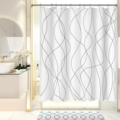AmazerBath Shower Curtain, Rustic Abstract Black Striped Cloth Shower Curtain Sets with 12 Metal Shower Curtain Hooks, Luxury Washable Farmhouse Fabric Shower Curtains for Bathroom Decor, 72x72 Inches
