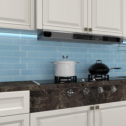 Blue Glass Subway Tile, Glass for Bathroom Kitchen Shower Backsplash Wall, 3 x 6 Inches, 4 Sq.Ft.