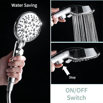 Handheld Shower Head with 79inch Extra Long Hose,ON OFF Switch. | 8 Spray Settings High Pressure Detachable Showerhead,Built-in Power Sprayer to Clean Pets, Adjustable Angle Bracket,Silver