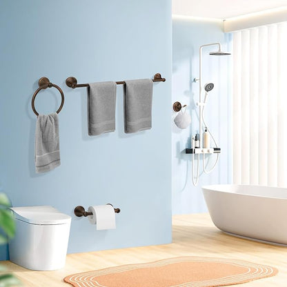 Antique 4 Piece Bathroom Hardware Accessories Set Oil Rubbed Bronze,24 Inch Towel Bar Set with Double Post Pivoting Toilet Paper Holder,Towel Rack Set Vintage,Bathroom Towel Holder Set Bronze