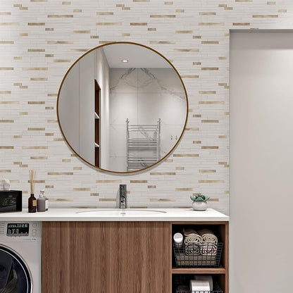 STICKGOO 20 Sheets Peel and Stick Backsplash Tile, Stick on Backsplash for Kitchen and Bathroom, Dolomite White Marble Look PVC Mixed Metal Gold Self Adhesive Wall Tiles