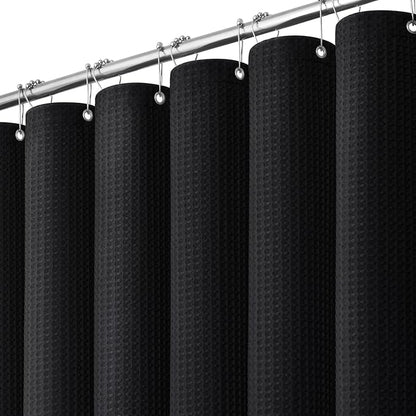 Stall Waffle Shower Curtain 256 GSM Heavy Fabric 60x84 Black | 60 x 84 Inch Long, Thick Cloth, Weighted Hem, Water Repellent, Hotel Luxury Polyester Shower Curtain Set for Bathroom 10 Hook