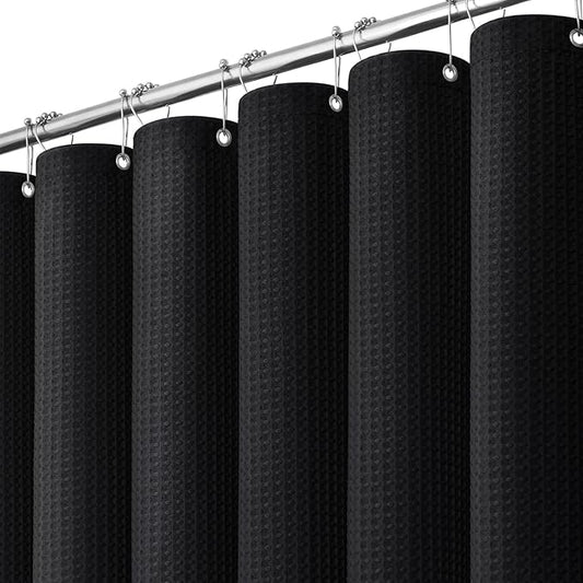 Stall Waffle Shower Curtain 256 GSM Heavy Fabric 54x78 Black | 54 x 78 Inch Long, Thick Cloth, Weighted Hem, Water Repellent, Hotel Luxury Polyester Shower Curtains for Bathroom 10 Hooks