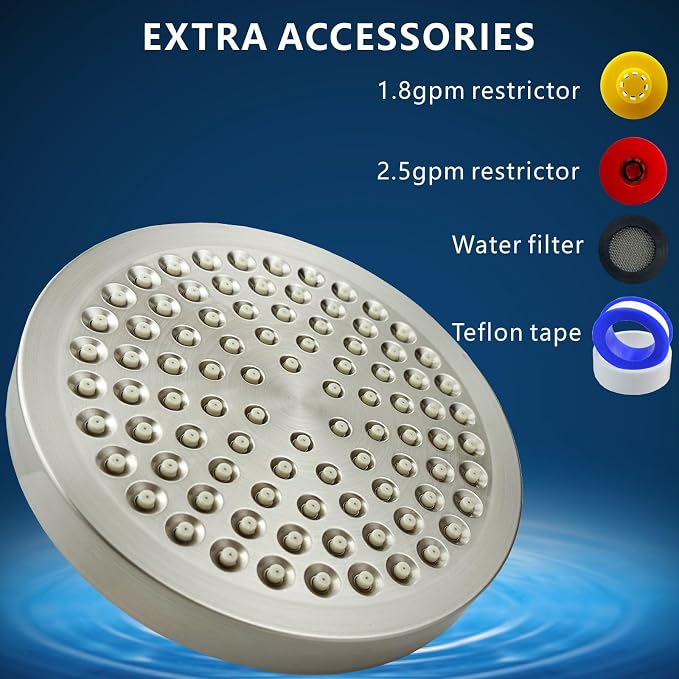 Voolan High Pressure Rain Shower Head, 6" Pressure-Boosting, Ideal for Replacement Fixed Bathroom Showerheads, Easy to Install, Renter-Friendly (Brushed Nickel)
