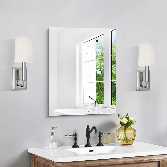 CILIBER Frameless Mirror, 18x24 Mirrors for Wall, Rectangle Bathroom Mirror for Over Sink, 18 inch Vanity Mirror with Polished Edge, 3mm Tempered Glass, Hangs Horizontally or Vertically