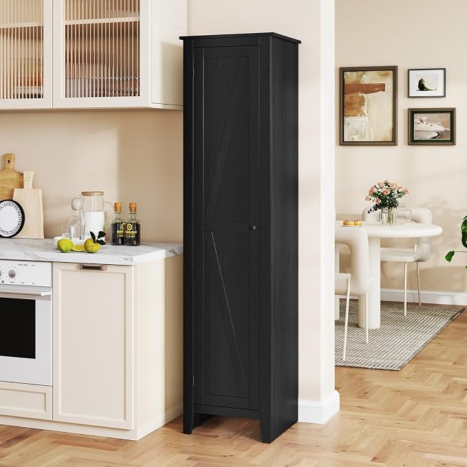 GIANTEX 72-Inches Narrow Storage Cabinet, Tall Bathroom Floor Cabinet with 4 Shelves, Barn Door, Anti-tilt Device, Raised Feet, Slim Storage Unit for Small Spaces, Living Room, Home Office, Kitchen