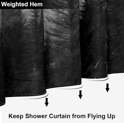 ORTIGIA 36x72 Misty Forest Stall Shower Curtain for Small Bathroom, Black and White Narrow Nature Woodland Shower Curtain Set with Hooks, Waterproof Fabric Fog Magic Home Bath Curtain
