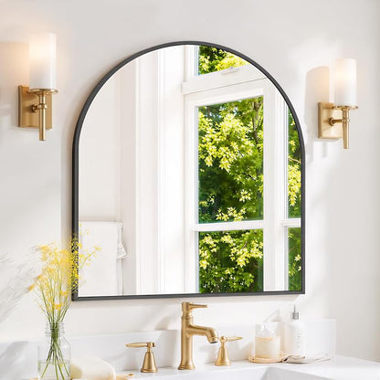 Arched Wall Mirror 32x31 Inch Black Bathroom Vanity Mirror with Metal Frame | Modern Arch Mirror for Bedroom, Living Room, Entryway, Wall Mounted Decorative Mirror
